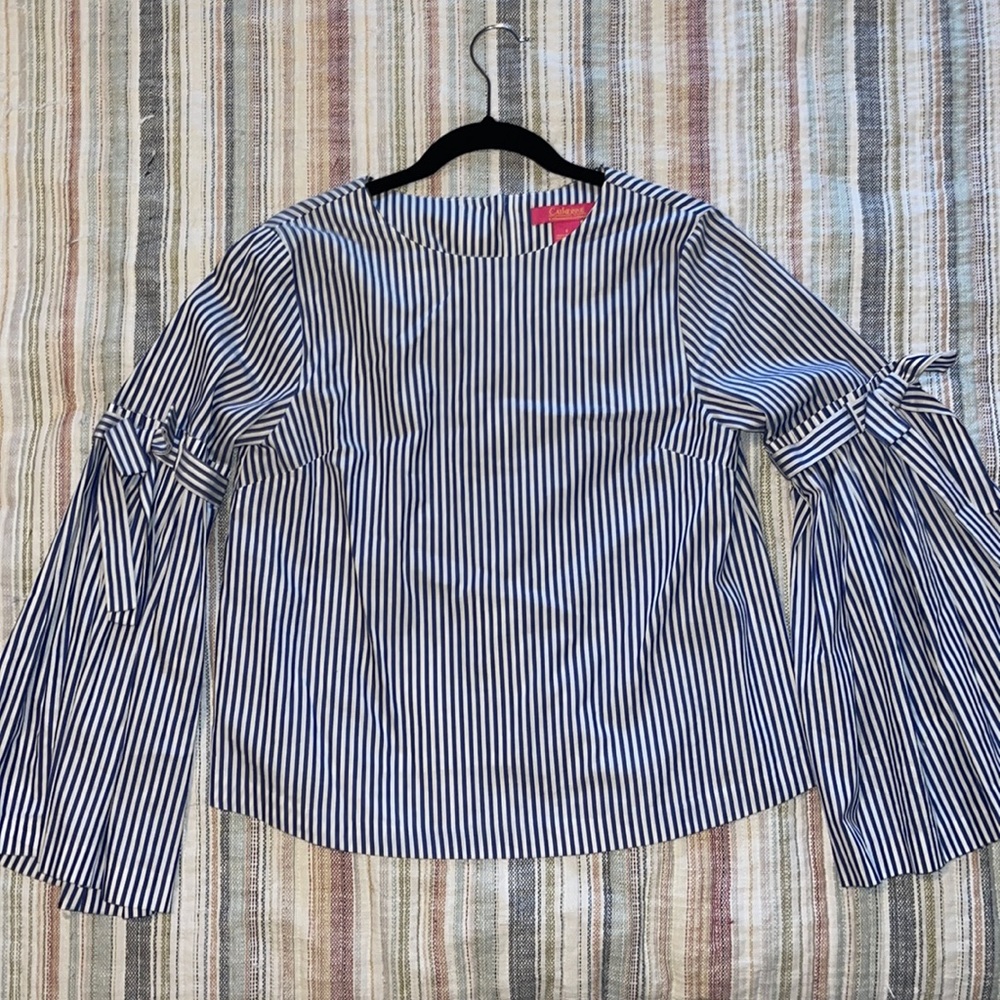 Blue and White Striped top with flare sleeves! :)